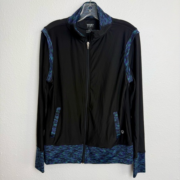Vogo Athletica Black Track Jacket Zip Up Blue & Purple Space Dye Running Pockets - Picture 1 of 5